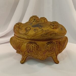 Antique Metal Jewelry Box Pinecones And Leaves